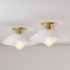Linen Mid-Century Modern Flush Mount Ceiling Light (Set of 2)