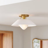 Linen Mid-Century Modern Flush Mount Ceiling Light