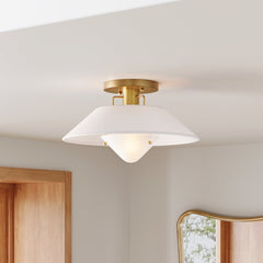 Linen Mid-Century Modern Flush Mount Ceiling Light