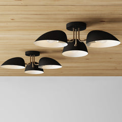 Metal 3-Arm Flush Mount Ceiling Light Black (Set of 2)