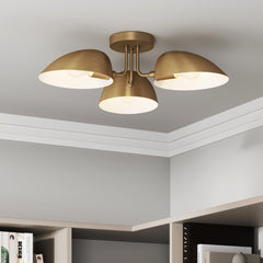 Metal 3-Arm Flush Mount Ceiling Light Brass