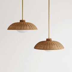 Boho Rattan Pendant Light Fixture with Glass Diffuser (Set of 2)