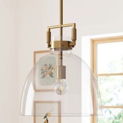 Glass Dome Shade Ceiling Pendant Light Brass