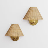 Modern Farmhouse Wall Light with Rattan Shade (Set of 2)