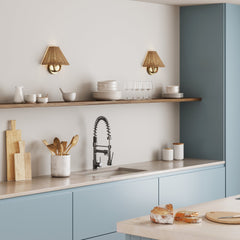 Modern Farmhouse Wall Light with Rattan Shade (Set of 2)