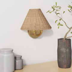 Modern Farmhouse Wall Light with Rattan Shade
