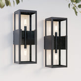 Modern Outdoor Glass 2-Bulb Wall Light Black (Set of 2)