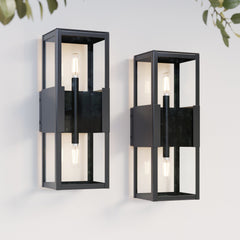 Modern Outdoor Glass 2-Bulb Wall Light Black (Set of 2)