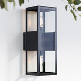 Modern Outdoor Glass 2-Bulb Wall Light Black