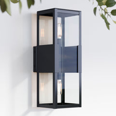 Modern Outdoor Glass 2-Bulb Wall Light Black
