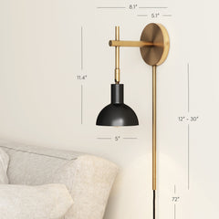 Plug-In Adjustable Metal Wall Light Black Brass