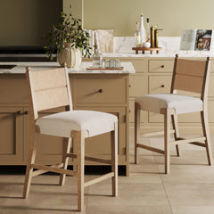 Seagrass & Wood Counter Height Bar Stool Light Brown (Set of 2)