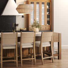 Seagrass & Wood Counter Height Bar Stool Light Brown (Set of 3)