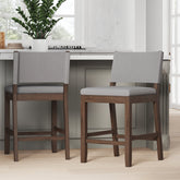 Wood Counter Height Bar Stools Dark Brown Gray (Set of 2)