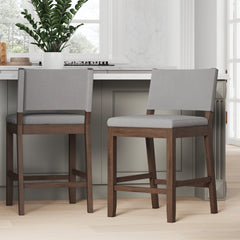 Wood Counter Height Bar Stools Dark Brown Gray (Set of 2)