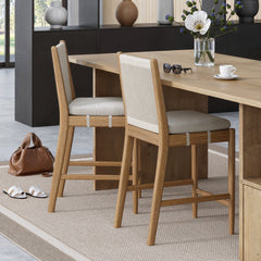 Woven Rope Back Counter Height Bar Stool Brushed Light Brown (Set of 2)