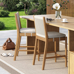 Outdoor Wood & Rope Counter Height Bar Stools Brushed Light Brown (Set of 2)