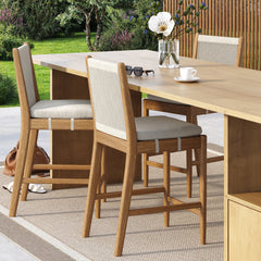 Outdoor Wood & Rope Counter Height Bar Stools Brushed Light Brown (Set of 3)