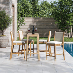 Outdoor Wood & Rope Counter Height Bar Stools Brushed Light Brown (Set of 4)