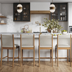 Woven Rope Back Counter Height Bar Stool Brushed Light Brown (Set of 4)