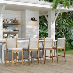 Outdoor Wood & Rope Counter Height Bar Stools Brushed Light Brown (Set of 4)