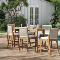 Outdoor Wood & Rope Counter Height Bar Stools Brushed Light Brown (Set of 6)