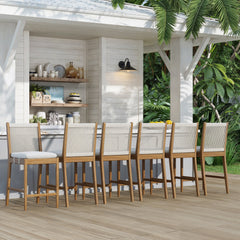 Outdoor Wood & Rope Counter Height Bar Stools Brushed Light Brown (Set of 6)