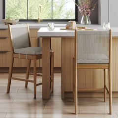 Woven Rope Back Counter Height Bar Stool Brushed Light Brown
