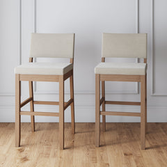 Wood Upholstered Bar Stools Light Brown (Set of 2)