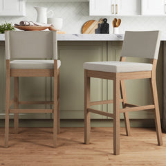 Wood Upholstered Bar Stools Light Brown (Set of 2)
