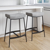 Upholstered Counter Height Saddle Bar Stools Gray (Set of 2)