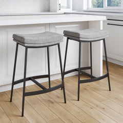 Upholstered Counter Height Saddle Bar Stools Gray (Set of 2)