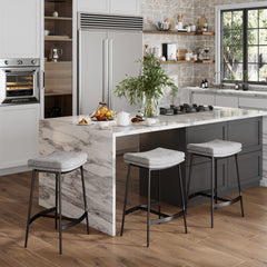 Upholstered Counter Height Saddle Bar Stools Gray (Set of 3)