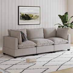 Soft Fabric 3-Seat Cloud Sofa Couch Gray