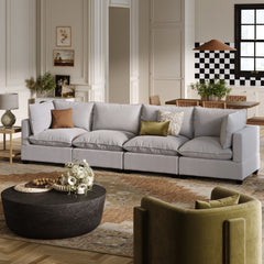 Soft Fabric 4-Seat Cloud Sofa Couch Gray