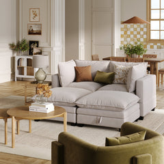 Soft Fabric 4-Piece Armless Cloud Pit Sofa Couch Gray