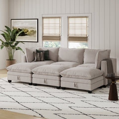 Soft Fabric 6-Piece Armless Cloud Pit Sofa Couch Gray