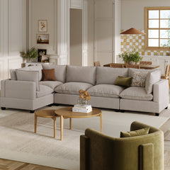 Soft Fabric 5-Seat Sectional Cloud Sofa Couch Gray