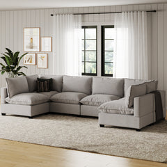 Soft Fabric 6-Seat Cloud Armless Sectional Sofa Couch Gray