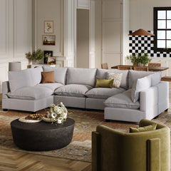 Soft Fabric 6-Seat Cloud Armless Sectional Sofa Couch Gray