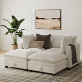 Corduroy 4-Piece Armless Cloud Pit Sofa Couch Pearl White