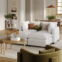 Corduroy 4-Piece Armless Cloud Pit Sofa Couch Pearl White