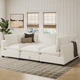 Corduroy 6-Piece Cloud Pit Sofa Couch Pearl White