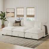 Corduroy 6-Piece Armless Cloud Pit Sofa Couch Pearl White