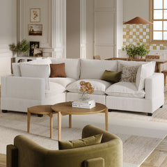 Corduroy 4-Seat Sectional Cloud Sofa Couch Pearl White