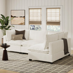 Corduroy 4-Seat Cloud Armless Sectional Sofa Couch Pearl White