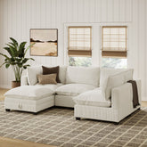 Corduroy 4-Seat Cloud Armless Sectional Sofa Couch & Storage Ottoman Pearl White