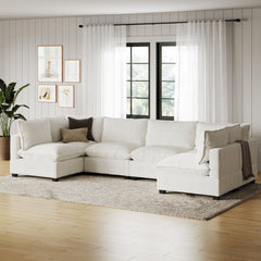 Corduroy 6-Seat Cloud Armless Sectional Sofa Couch Pearl White