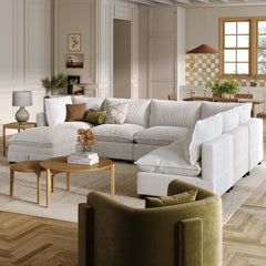 Corduroy 6-Seat Cloud Armless Sectional Sofa Couch & Storage Ottoman Pearl White