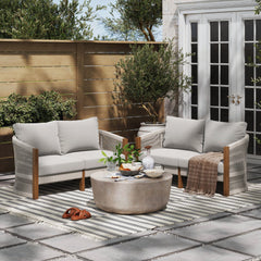 Outdoor Wood Rope Patio Loveseats Gray (Set of 2)